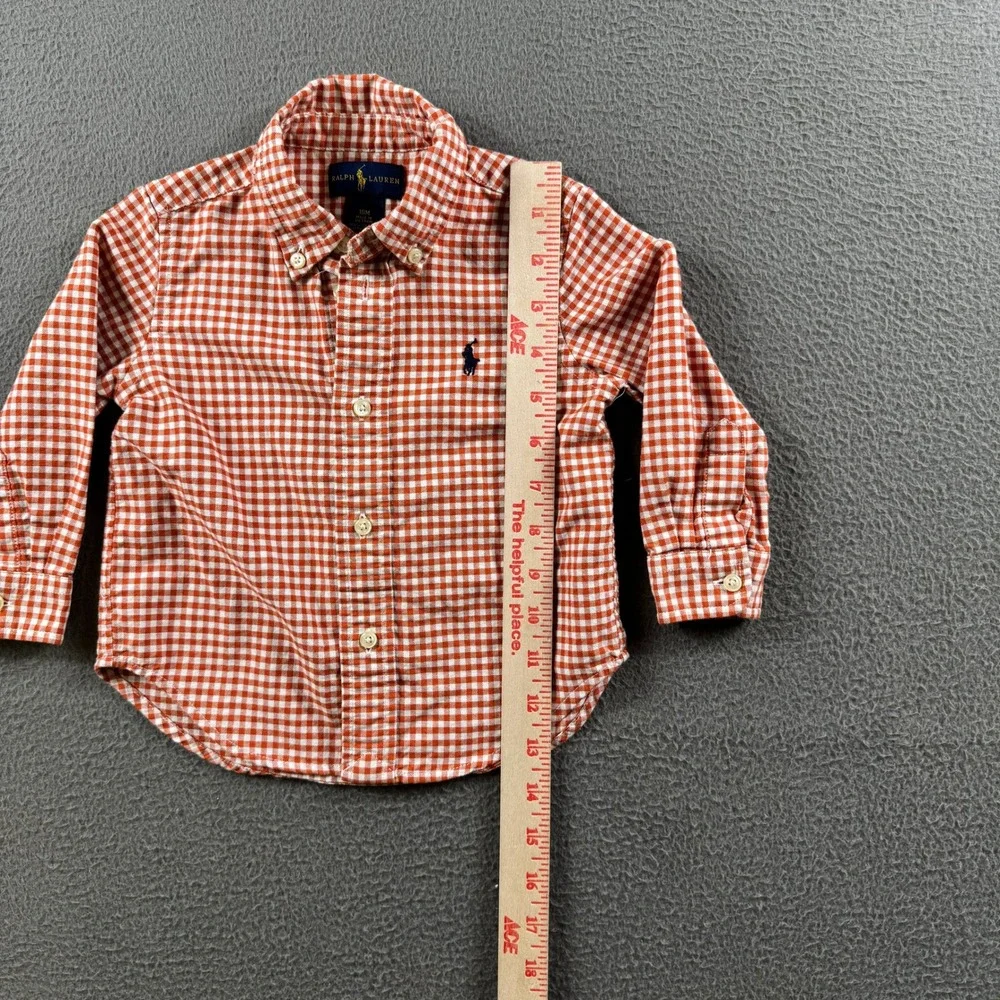 Ralph Lauren Shirt Boys 18M Red Gingham Check Picnic Plaid Long Sleeve Pony